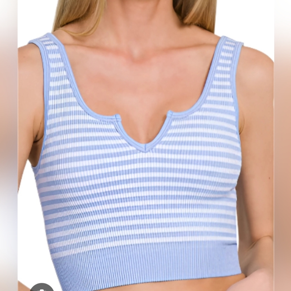 Zenana Outfitters Light Blue and White Striped Top